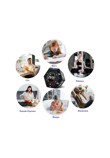 Hymark Altıgen Dijital Geri Sayım Zamanlayıcı Led Ekranlı Görsel Zaman Kontrol Mutfak Ders Mıknatıslı