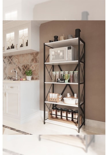 Morpanya Oven Metal Mutfak Rafı Malzeme Dolabı 5 Raflı Mikrodalga Fırın Rafı Çok Amaçlı Dolap Raf 150 Cm Beyaz