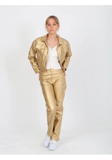 Marions Kız Çocuk Gold Deri Pantolon-14818 Altın