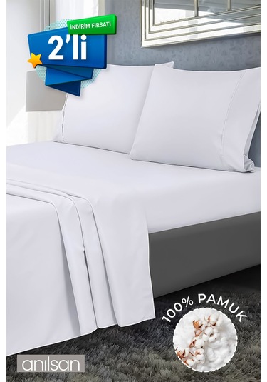 2'li Beyaz Çarşaf - %100 Pamuk, 63 Tel, Tek & Çift Kişilik Seçenekleriyle Ev, Otel Çarşafı Beyaz