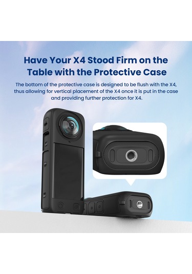 Skycity Insta360 X4 İçin Siyah Silikon Kamera Korumalı Kılıf + Lens Kapak + Bileklik Askısı Ad05-a1