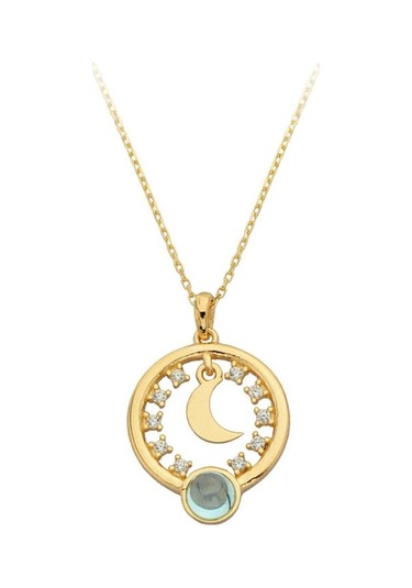 Altın Mavi Taşlı Halka Ay Kolye 80172362