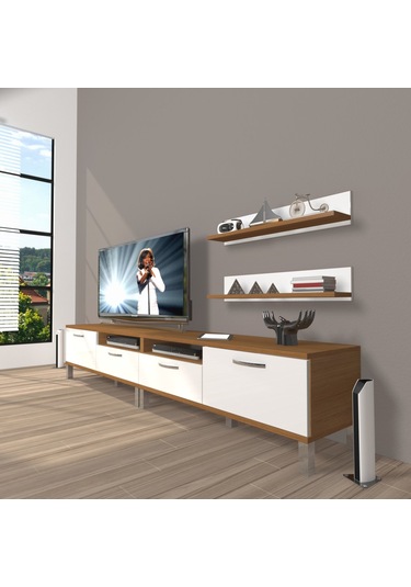 Decoraktiv Eko 200r Slm Krom Ayaklı Tv Ünitesi Tv Sehpası Ceviz - Beyaz