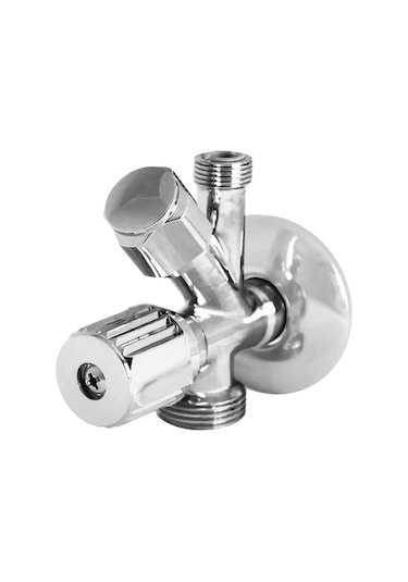 Dual Kromlu Çatallı Taharet Ara Kesme Musluk Krom