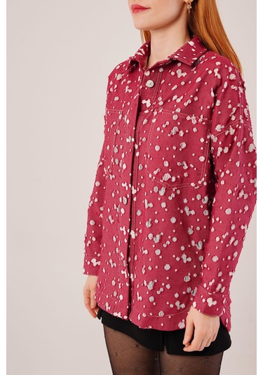 Eskitme Görünümlü Denim Bordo Gömlek Bordo