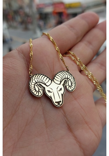 925 Ayar Gümüş 24 Ayar Altın Kaplama Koç Kolye