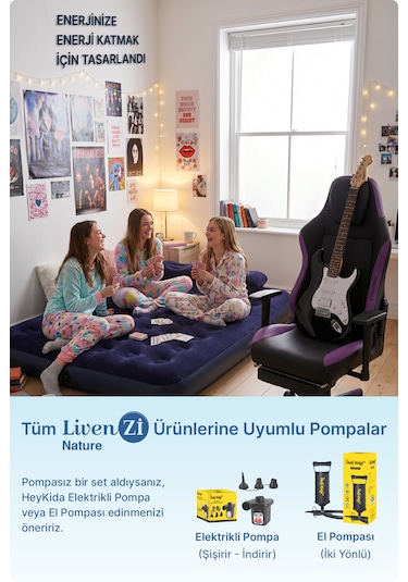 Livenzi Çift Kişilik Şişme Yatak & Yastık 203 152 22 Cm Lacivert