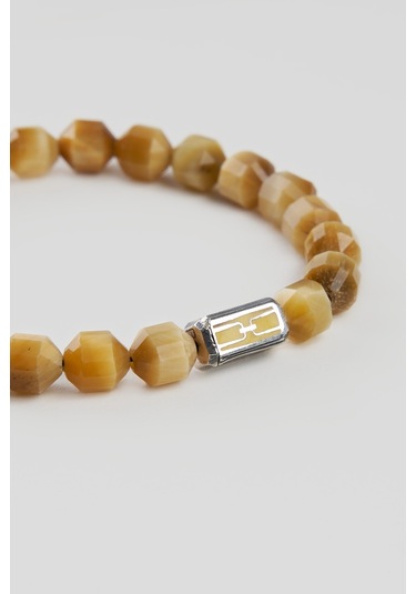 So Chic  Kaplan Gözü Taşlı Gümüş Erkek Bileklik Çelik