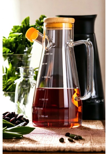 Bambu Kapaklı Cam Yağdanlık Vakumlu Ahşap Stantlı Sirkelik Sosluk