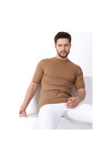 Ferraro Camel Bisiklet Yaka Erkek Pamuk Triko T-Shirt-Kahverengi (417934597) Kahverengi