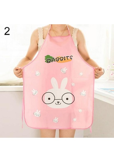 Kadın Sevimli Karikatür Su Geçirmez Önlük Mutfak Restoran Pişirme Önlük Önlükleri Pembe