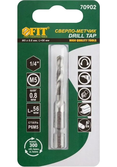 Fıt Fınch Industrıal Tools Fıt Çelik, Metal Ve Dökme Demir İçin Matkap Ve Kılavuz M5x0,8x17/56 Mm 296169354