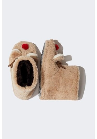 Defacto Kız Çocuk Yılbaşı Geyik Temalı Pelüş Ev Botu Y4305a623wnbn45 Kahve Kahverengi