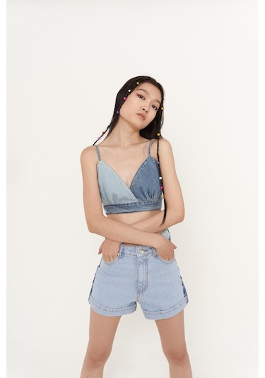 Holly Lolly Yüksek Bell, Çift Renkli Mini Ocean Jean Şort Mavi