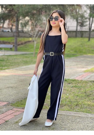 Modavals Kemer Hediyeli Beli Lastikli Şerit Detaylı Garson Boy Kız Çocuk Siyah Tulum & Ceket Kombin Çok Renkli Modavals Kemer Hediyeli Beli Lastikli Şerit Detaylı Garson Boy Kız Çocuk Siyah Tulum & Ceket Kombin Çok Renkli