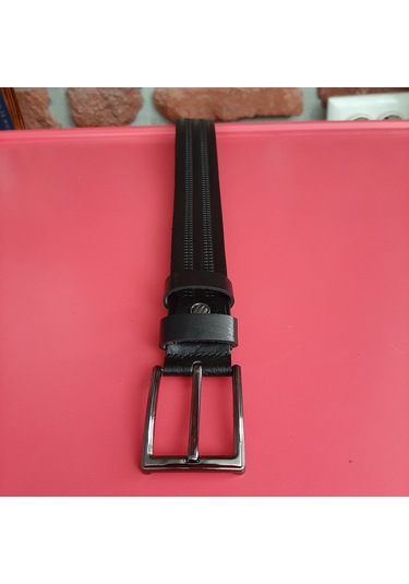 Erkek Kemer Baskı Desenli Siyah Hakiki Vejetal Dana Deri 3.5 CM Siyah