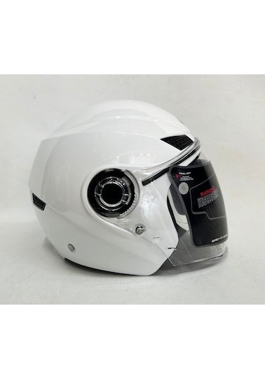 Gdr Yarım Kask Of-627 Parlak Beyaz Şefaf Vizörlü