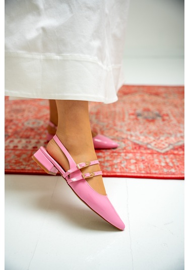 Holly Çift Toka Detaylı Babet Şeker Pembesi Pembe