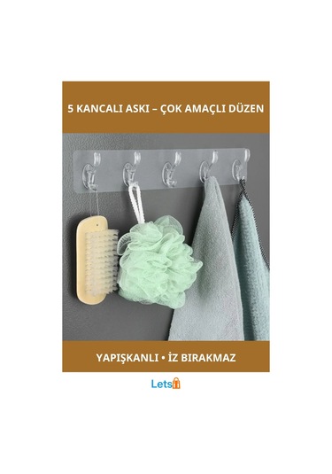 Kendinden Yapışkanlı 5 Kancalı Pratik Askı Çok Renkli