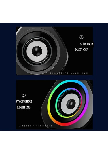 Lemestar V-119 Güncellenmiş Siyah Beyaz Rgb Işıklı Masaüstü Hoparlör - 3w Güçlü Ses, 3.5mm + Usb, Mini Taşınabilir, 2.0 Kanal, Çift Manyetik Hoparlör