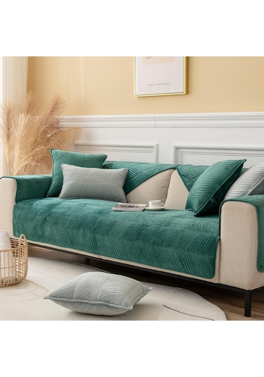 Jms Koyu Yeşil Kalın Peluş Kenar Kanepe Kılıfı Yastık Kaymaz Dolgu Tam Kanepe Yastığı 70 90cm