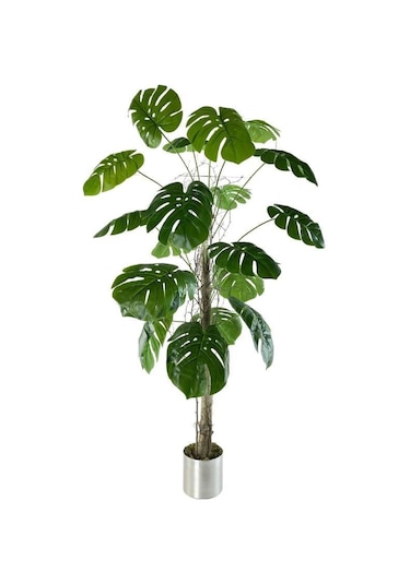 Gümüş Saksılı Yapay Monstera 18 Dallı Çalılı Gövde 120 x 60 CM