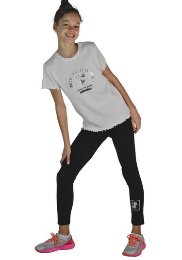 Kız Çocuk Iam Art Yazılı Likralı Siyah Renk Mevsimlik Tayt Siyah