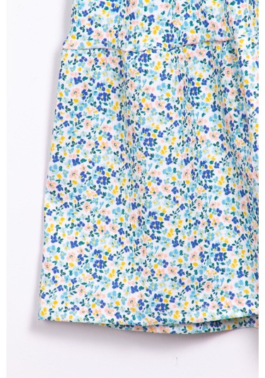 Çiçekli Kız Çocuk Yazlık Elbise Mavi