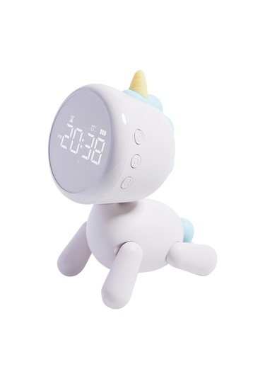 Dofolink Beyaz Unicorn Masa Saati Öğrenci İçin - 3 Alarm, Geri Sayım, Uyku Tuşu, 6 Zil Seçeneği, Işıklı Fonksiyon, Pilli Abs+pc