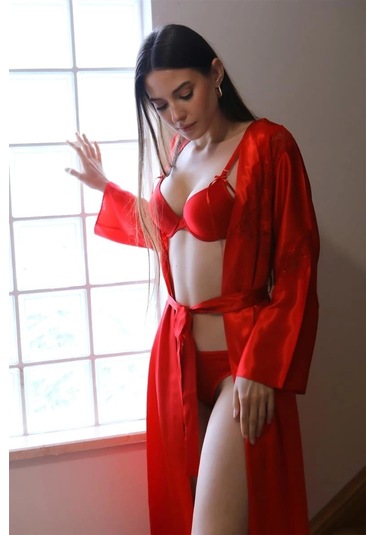 Giyim Kadın Destekli Sütyen Takım Kırmızı Kırmızı