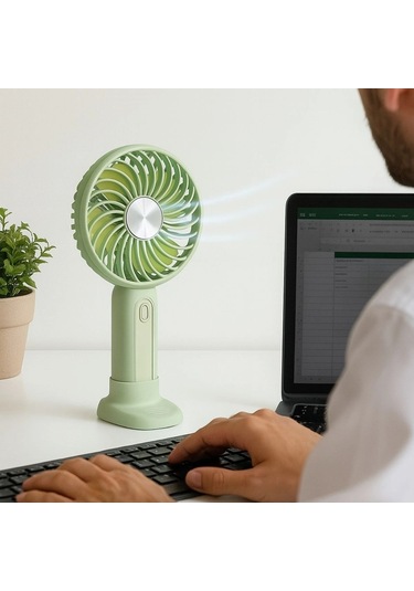 Masa Üstü Standlı Usb İle Şarj Olabilen 3 Ayarlı Fan Modlu Çanta Tipi El Fanı