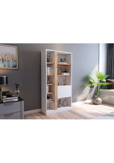 Lotus Kitaplık Kapaklı 160 Cm Atlantik Çam - Beyaz