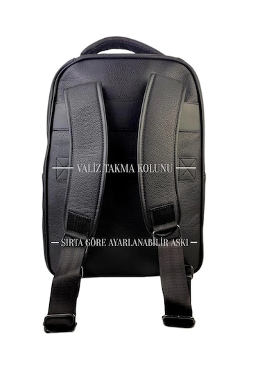 Deri Suya Dayanıklı Siyah 15.6'' İnç Laptop Sırt Çantası Siyah