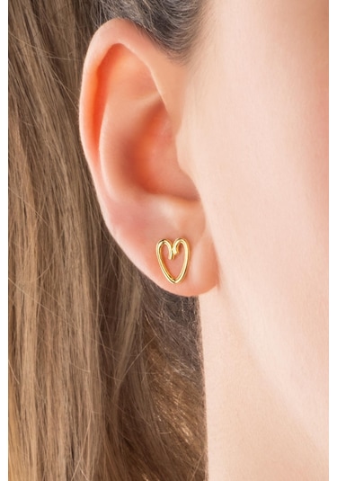 Büyülü Kalp 18 Ayar Sarı Altın Kaplama Gümüş Küpe Sarı