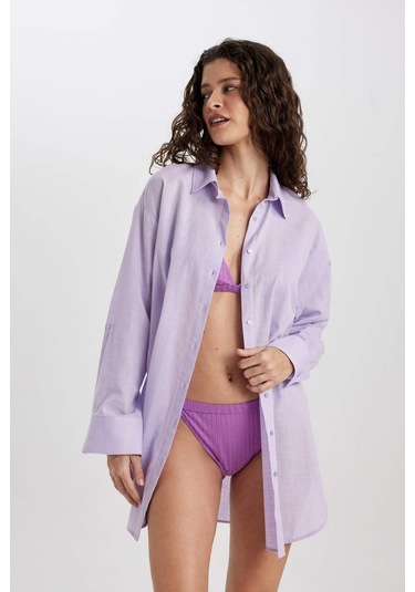 DeFacto Regular Fit Pamuklu Plaj Gömleği-Fall in Love W8241AZ24SMPR33 Mor DeFacto Regular Fit Pamuklu Plaj Gömleği-Fall in Love W8241AZ24SMPR33 Mor