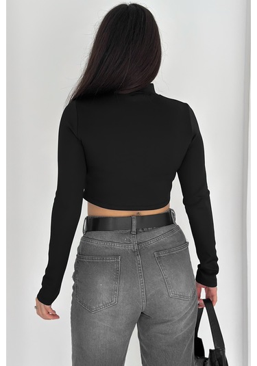 Kadın Fermuarlı Crop Ceket Dinamik & Modern Stil Siyah