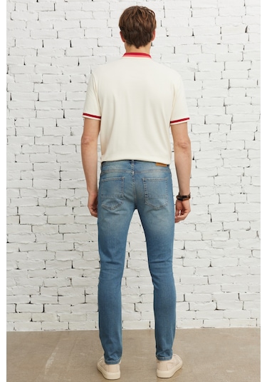 AC&Co / Altınyıldız Classics Ekstra Slim Fit Dar Kesim Pamuklu Riss Erkek Jean Kot Pantolon - Petrol Mavisi