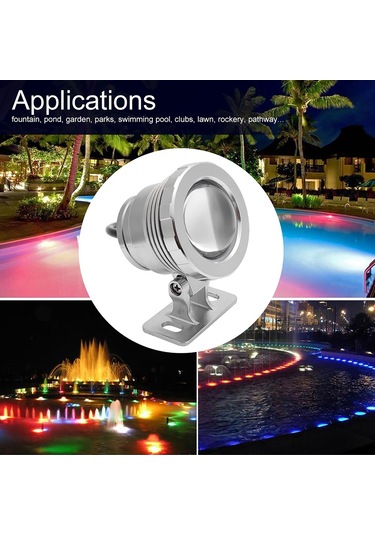 Suofeng 12v Rgb Su Altı Led Işığı 10w 9 Ledli Kumandalı Su Geçirmez Alüminyum Plastik, Plug Yok