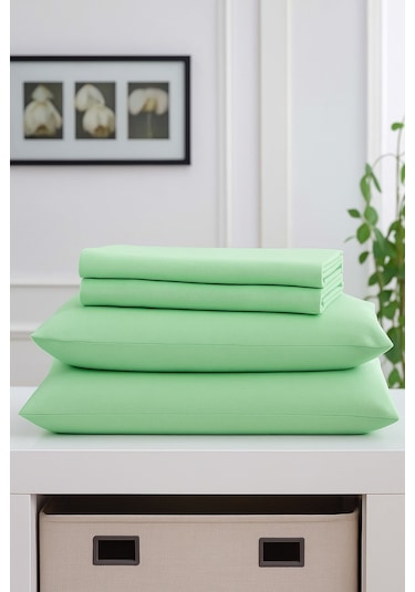 Mirava Premium %100 Pamuk Penye Lastikli Tek Kişilik Çarşaf Takımı 1 Yastık Kılfı Dahil Mint Yeşil 100x200cm Mint Yeşili