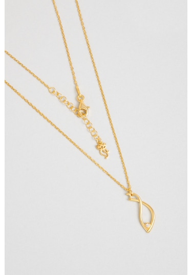 So Chic Mistik Balık 18 Ayar Sarı Altın Kaplama 45 Cm Gümüş Kolye Sarı