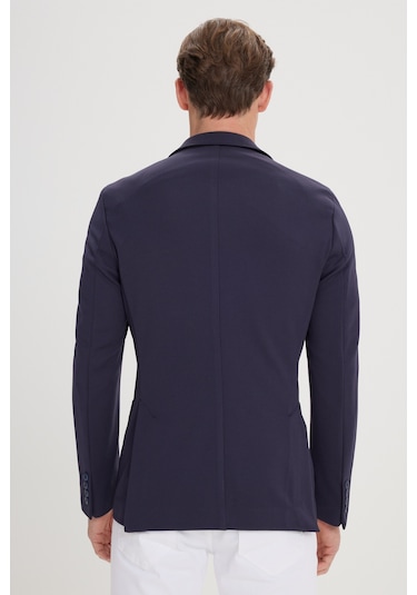 Ac&Co / Altınyıldız Classics Erkek Lacı Slim Fit Dar Kesim Mono Yaka Casual Ceket Lacı Lacivert