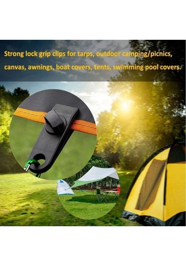 Novahub Açık Kamp Rüzgar Geçirmez Gölgelik Sabit Çadır Kipi İpi Set, Boyut:10 Klip+10 Elastik Halat+10 Siyah Toka Çok Renkli