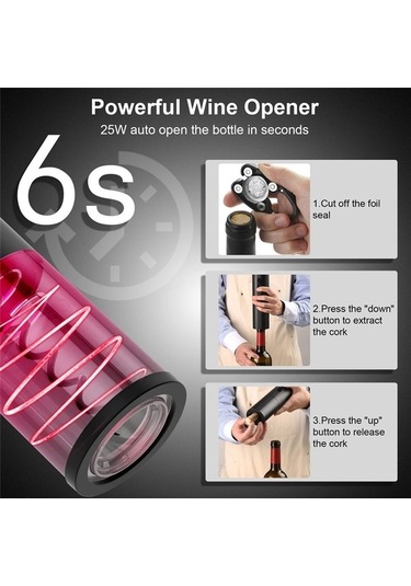 Moly Elektrikli Şarap Açacağı Yeniden Kullanılabilir Otomatik Şarap Aksesuarları Siyah Siyah