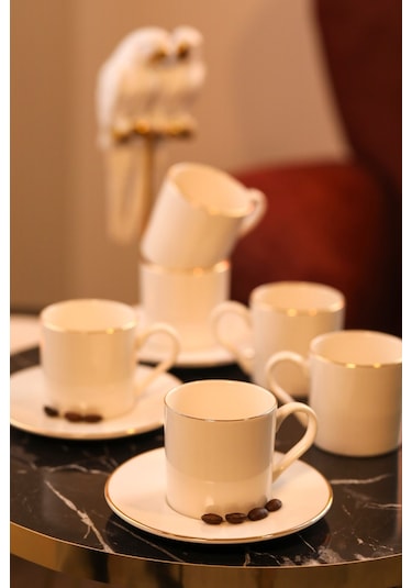 Hayal 12 Parça 6 Kişilik Altın Yaldız Porselen Kahve Takımı