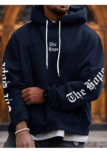 Startmore Lacivert Unisex Kadın/erkek The Hope Renkli Baskılı Oversize Kapüşonlu
