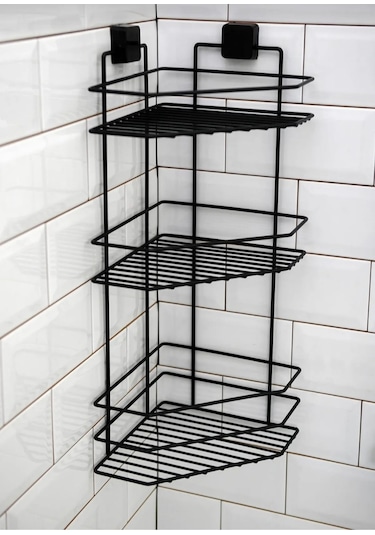 Hagenömür Boyu Paslanmaz Yapışkanlı Banyo Köşeliği Siyah Çok Renkli