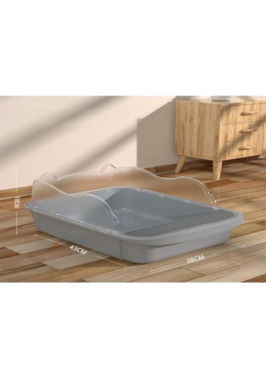 Mufunye Suntek Yarı Kapalı Derin Kedi Kumu Kabı 43x28x18cm Gri