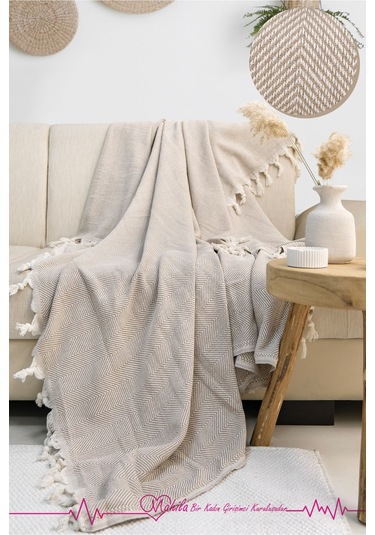 Klasik Pamuklu Koltuk Örtüsü 150x170cm Balık Sırtı Desen Koltuk Örtüsü Bej