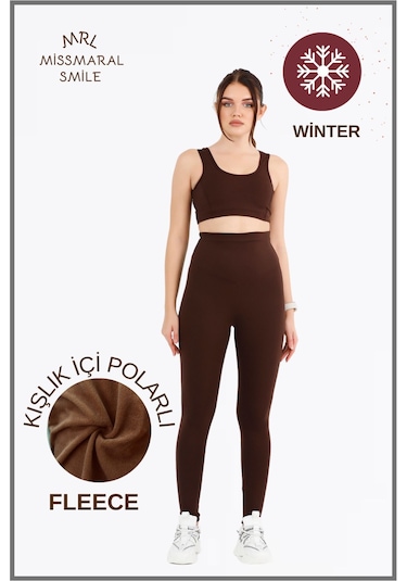 Kadın Kışlık Içi Polarlı Yüksek Bel Toparlayıcı Tayt Lacivert Curve High Waist Fleece Winter 1032 Koyu Kahve