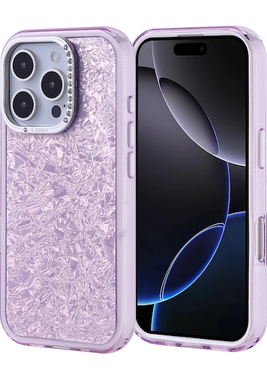 Apple Uyumlu iPad iPhone 16 Pro Kılıf Taşlı Tasarım Zore Kapi Kapak Lila